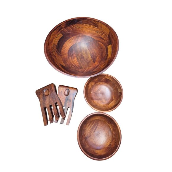 Lipper International Wooden Salad Bowl Set With Serving Forks - 4 Piece Acacia W - Picture 2 of 14